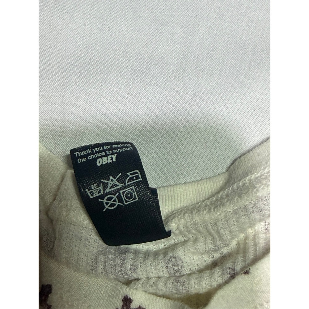 OBEY Y2K White Henley Long Sleeve Nautical Print Skater Top Alternative Surf - Picture 4 of 8